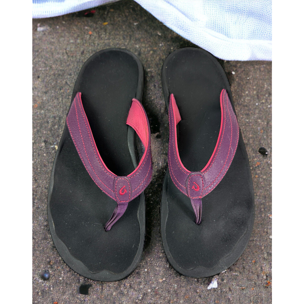 OluKai Ohana Flip Flop Sandals Plum Black 20110-1A40 Water Resist Womens Size 10 - Picture 1 of 8